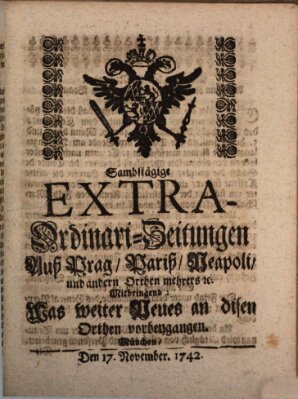 Mercurii Relation, oder wochentliche Ordinari Zeitungen von underschidlichen Orthen (Süddeutsche Presse) Samstag 17. November 1742