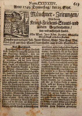 Münchner-Zeitungen, von denen Kriegs-, Friedens- und Staatsbegebenheiten, inn- und ausser Landes (Süddeutsche Presse) Donnerstag 25. September 1749