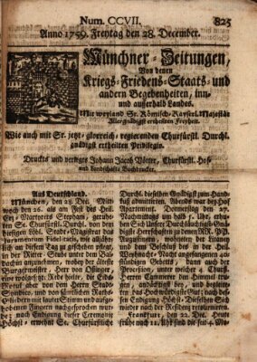 Münchner-Zeitungen, von denen Kriegs-, Friedens- und Staatsbegebenheiten, inn- und ausser Landes (Süddeutsche Presse) Freitag 28. Dezember 1759