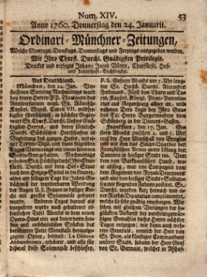 Ordinari-Münchner-Zeitungen (Süddeutsche Presse) Donnerstag 24. Januar 1760