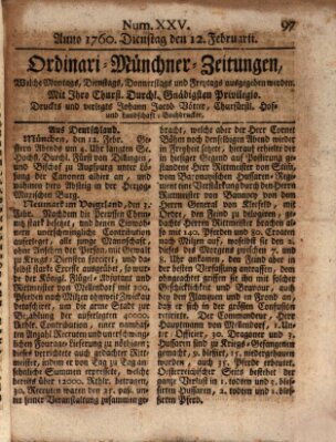 Ordinari-Münchner-Zeitungen (Süddeutsche Presse) Dienstag 12. Februar 1760