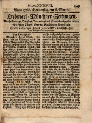 Ordinari-Münchner-Zeitungen (Süddeutsche Presse) Donnerstag 6. März 1760