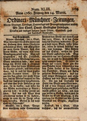 Ordinari-Münchner-Zeitungen (Süddeutsche Presse) Freitag 14. März 1760