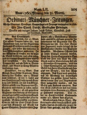 Ordinari-Münchner-Zeitungen (Süddeutsche Presse) Montag 31. März 1760