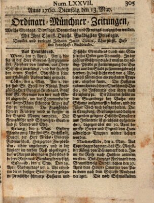 Ordinari-Münchner-Zeitungen (Süddeutsche Presse) Dienstag 13. Mai 1760