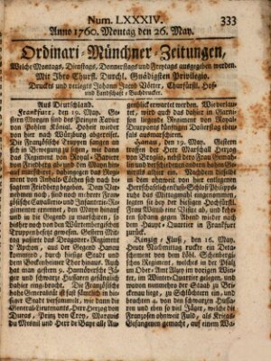 Ordinari-Münchner-Zeitungen (Süddeutsche Presse) Montag 26. Mai 1760