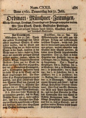 Ordinari-Münchner-Zeitungen (Süddeutsche Presse) Donnerstag 31. Juli 1760