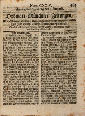 Ordinari-Münchner-Zeitungen (Süddeutsche Presse) Montag 4. August 1760