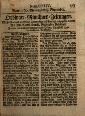 Ordinari-Münchner-Zeitungen (Süddeutsche Presse) Montag 8. September 1760