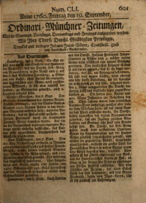 Ordinari-Münchner-Zeitungen (Süddeutsche Presse) Freitag 19. September 1760