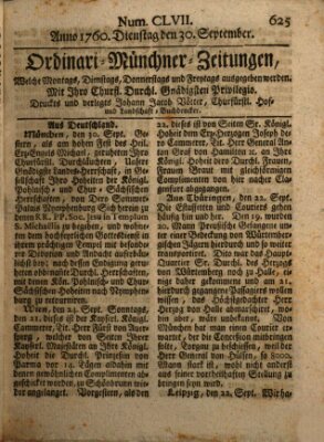 Ordinari-Münchner-Zeitungen (Süddeutsche Presse) Dienstag 30. September 1760