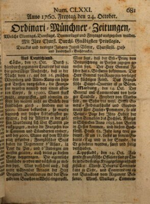 Ordinari-Münchner-Zeitungen (Süddeutsche Presse) Freitag 24. Oktober 1760