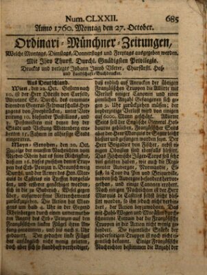 Ordinari-Münchner-Zeitungen (Süddeutsche Presse) Montag 27. Oktober 1760