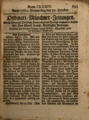 Ordinari-Münchner-Zeitungen (Süddeutsche Presse) Donnerstag 30. Oktober 1760