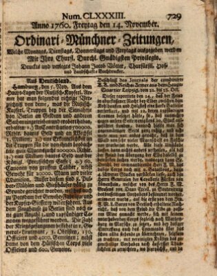 Ordinari-Münchner-Zeitungen (Süddeutsche Presse) Freitag 14. November 1760