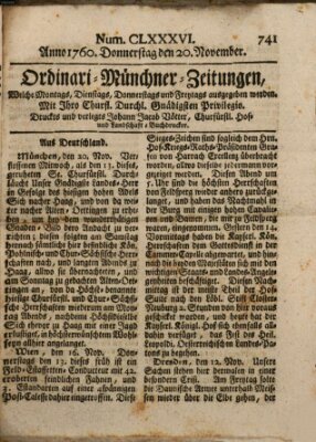 Ordinari-Münchner-Zeitungen (Süddeutsche Presse) Donnerstag 20. November 1760