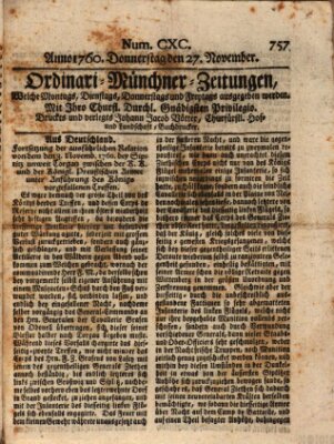 Ordinari-Münchner-Zeitungen (Süddeutsche Presse) Donnerstag 27. November 1760