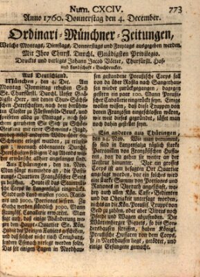 Ordinari-Münchner-Zeitungen (Süddeutsche Presse) Donnerstag 4. Dezember 1760