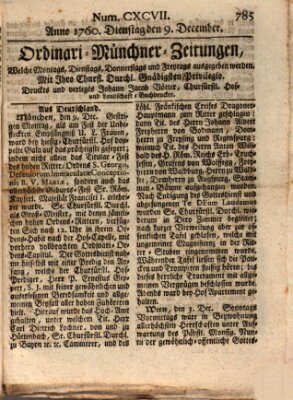 Ordinari-Münchner-Zeitungen (Süddeutsche Presse) Dienstag 9. Dezember 1760