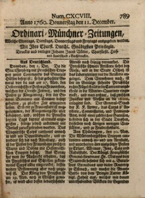 Ordinari-Münchner-Zeitungen (Süddeutsche Presse) Donnerstag 11. Dezember 1760