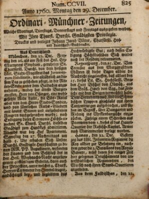 Ordinari-Münchner-Zeitungen (Süddeutsche Presse) Montag 29. Dezember 1760