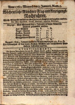 Ordinari-Münchner-Zeitungen (Süddeutsche Presse) Mittwoch 9. Januar 1760