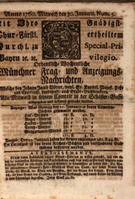 Ordinari-Münchner-Zeitungen (Süddeutsche Presse) Mittwoch 30. Januar 1760