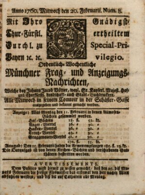 Ordinari-Münchner-Zeitungen (Süddeutsche Presse) Mittwoch 20. Februar 1760