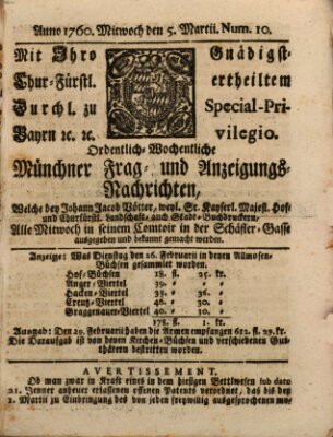 Ordinari-Münchner-Zeitungen (Süddeutsche Presse) Mittwoch 5. März 1760