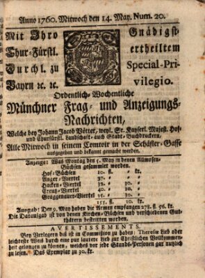 Ordinari-Münchner-Zeitungen (Süddeutsche Presse) Wednesday 14. May 1760