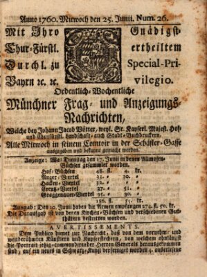 Ordinari-Münchner-Zeitungen (Süddeutsche Presse) Wednesday 25. June 1760