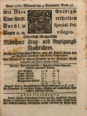 Ordinari-Münchner-Zeitungen (Süddeutsche Presse) Donnerstag 4. September 1760