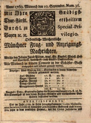 Ordinari-Münchner-Zeitungen (Süddeutsche Presse) Mittwoch 10. September 1760