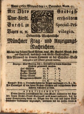 Ordinari-Münchner-Zeitungen (Süddeutsche Presse) Mittwoch 17. Dezember 1760