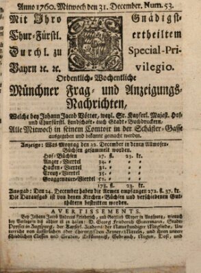 Ordinari-Münchner-Zeitungen (Süddeutsche Presse) Mittwoch 31. Dezember 1760