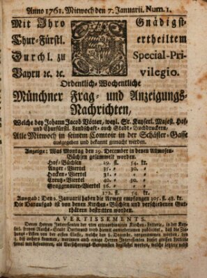 Ordinari-Münchner-Zeitungen (Süddeutsche Presse) Mittwoch 7. Januar 1761