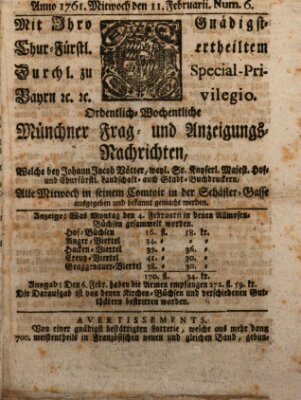 Ordinari-Münchner-Zeitungen (Süddeutsche Presse) Mittwoch 11. Februar 1761