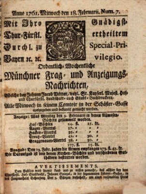 Ordinari-Münchner-Zeitungen (Süddeutsche Presse) Mittwoch 18. Februar 1761