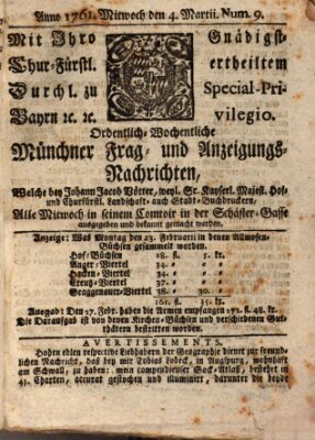 Ordinari-Münchner-Zeitungen (Süddeutsche Presse) Mittwoch 4. März 1761