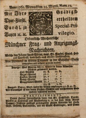 Ordinari-Münchner-Zeitungen (Süddeutsche Presse) Mittwoch 25. März 1761