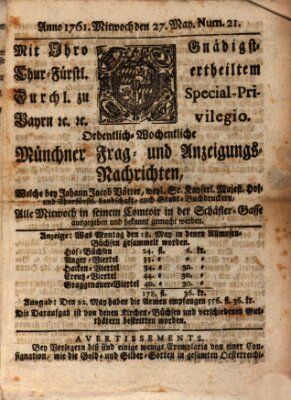 Ordinari-Münchner-Zeitungen (Süddeutsche Presse) Mittwoch 27. Mai 1761