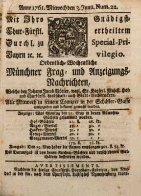 Ordinari-Münchner-Zeitungen (Süddeutsche Presse) Mittwoch 3. Juni 1761