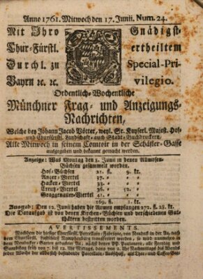 Ordinari-Münchner-Zeitungen (Süddeutsche Presse) Mittwoch 17. Juni 1761