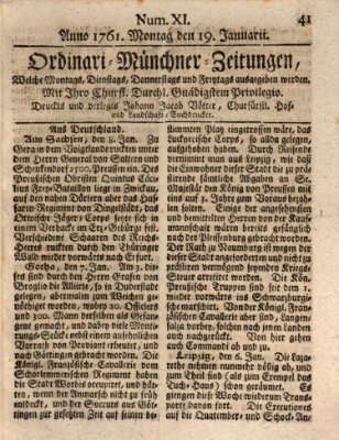 Ordinari-Münchner-Zeitungen (Süddeutsche Presse) Montag 19. Januar 1761