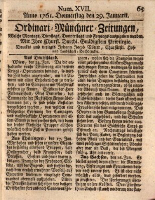 Ordinari-Münchner-Zeitungen (Süddeutsche Presse) Donnerstag 29. Januar 1761