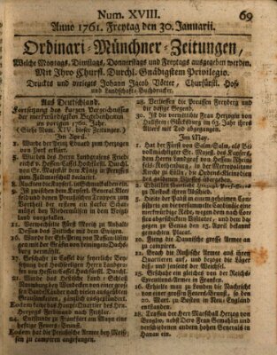 Ordinari-Münchner-Zeitungen (Süddeutsche Presse) Freitag 30. Januar 1761