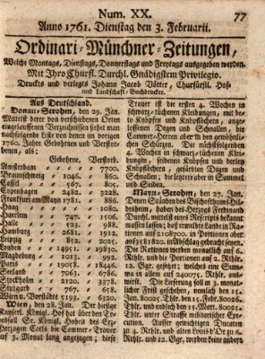 Ordinari-Münchner-Zeitungen (Süddeutsche Presse) Dienstag 3. Februar 1761