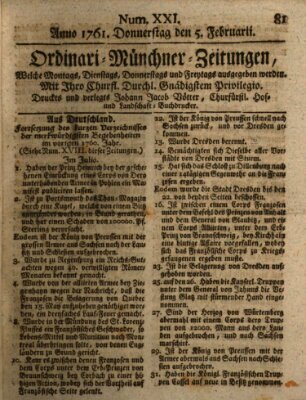 Ordinari-Münchner-Zeitungen (Süddeutsche Presse) Donnerstag 5. Februar 1761