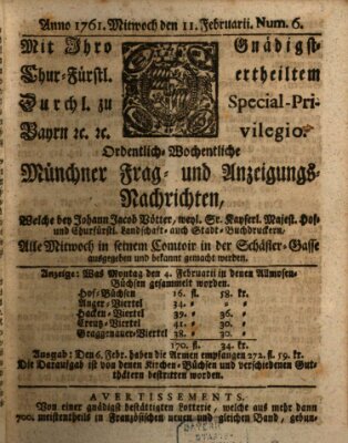 Ordinari-Münchner-Zeitungen (Süddeutsche Presse) Mittwoch 11. Februar 1761