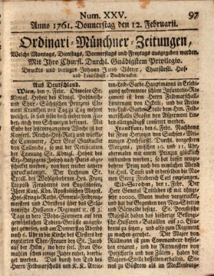 Ordinari-Münchner-Zeitungen (Süddeutsche Presse) Donnerstag 12. Februar 1761